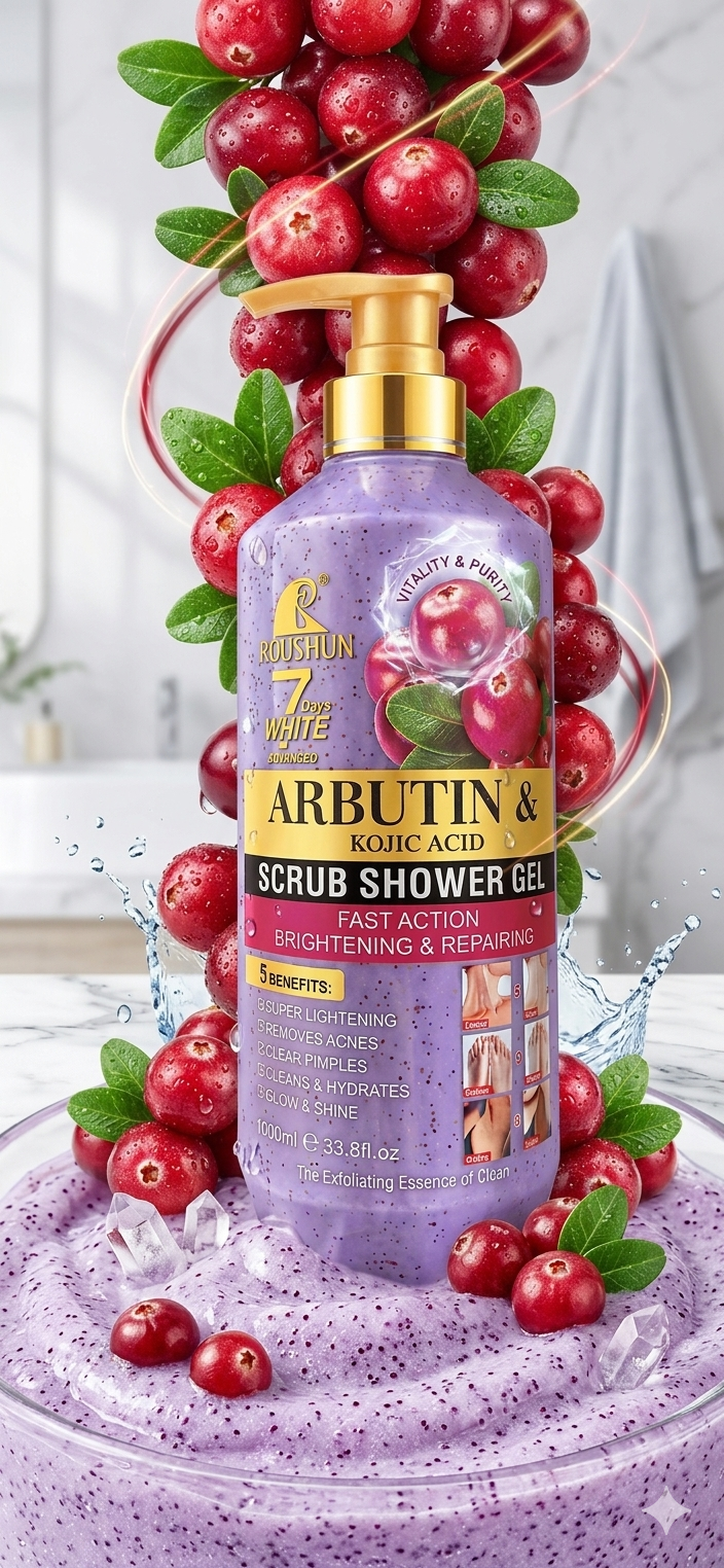 Scrub shower gel arbutin and kojic acid