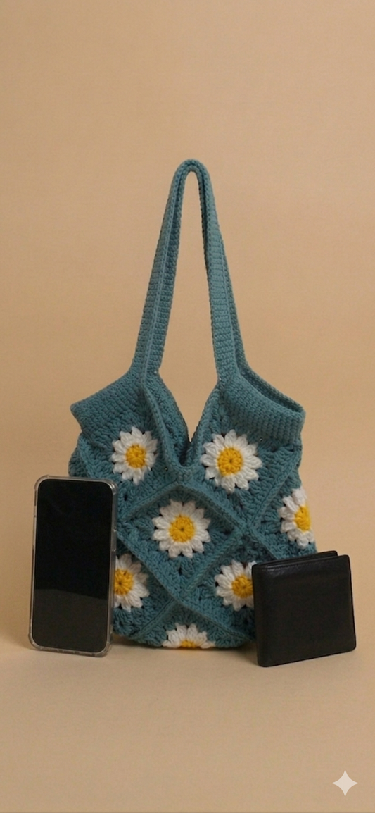 Handmade crochet handbag with flowers cute elegance
