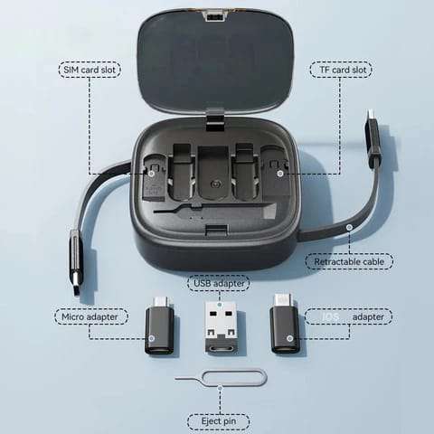 Customized Design 3 in 1 Retractable Charging Cable USB C to USB Adapter OTG Kit with Data Transfer Card Slot Phone Holder