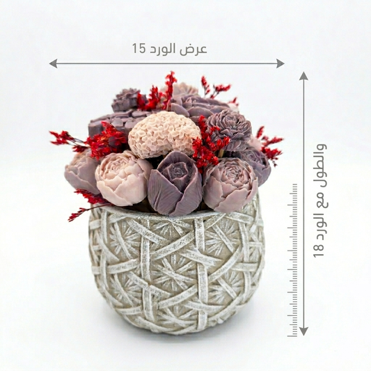 مزهرية إسمنتية فاخرة مع ورد شمع معطر | Luxury Cement Vase with Scented Wax Flowers