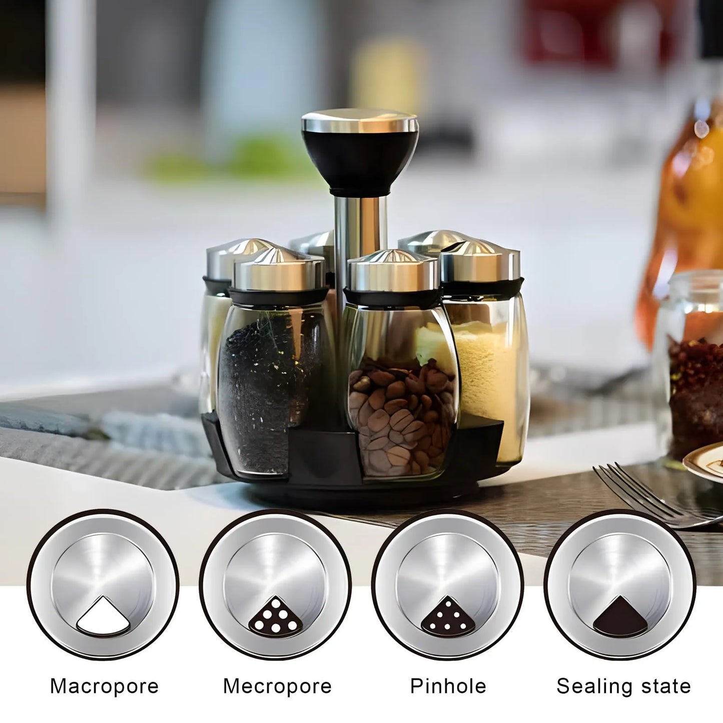 حامل بهارات زجاجي دوار