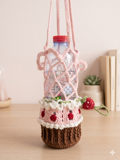 Handmade crochet bottle holder cute strawberry cupcake shape