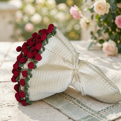 Handmade crochet table cover round beautiful flower bouquet