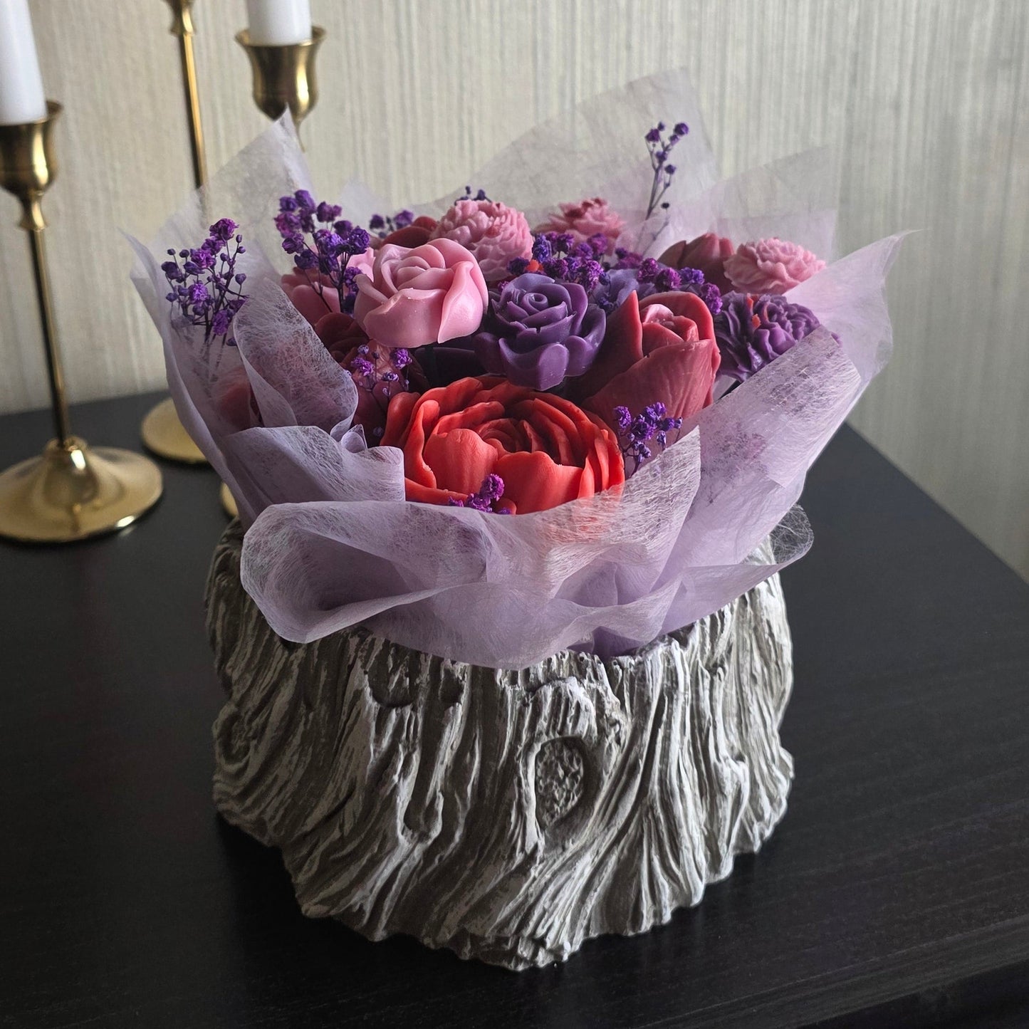 Abaq Handmade candle flower bouquet colorful beautiful cement tree vase