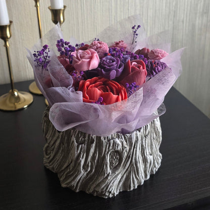 Abaq Handmade candle flower bouquet colorful beautiful cement tree vase