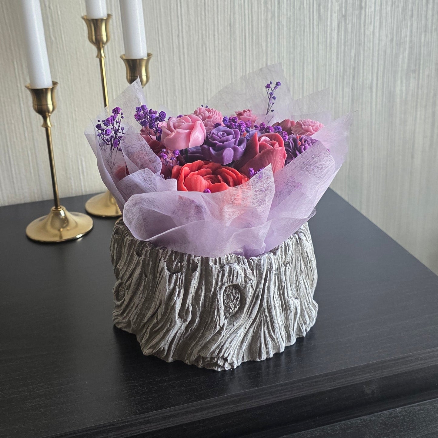 Abaq Handmade candle flower bouquet colorful beautiful cement tree vase