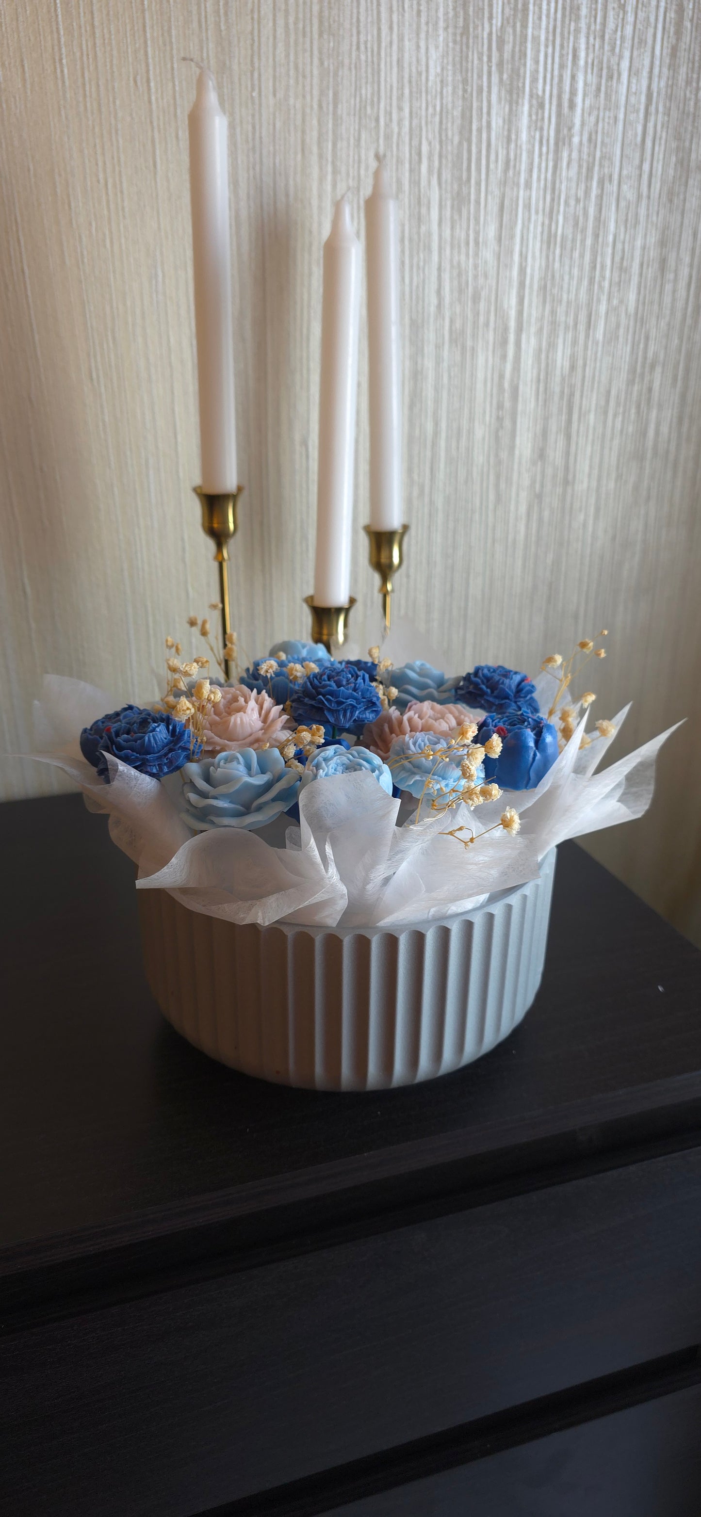 ABAQ Scented Handmade Flower Candles – Plastic Vase, No Wick