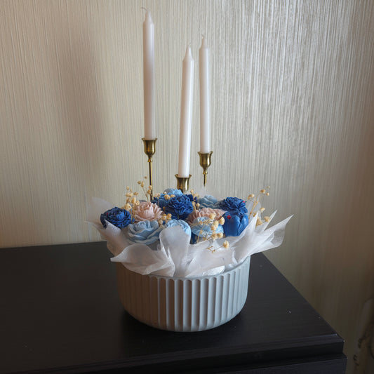 ABAQ Scented Handmade Flower Candles – Plastic Vase, No Wick