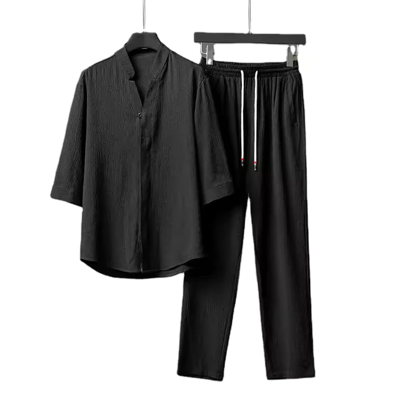 Trendy Men's Loose-Fit Mid Sleeve Two-Piece Set with Ultrathin Pants