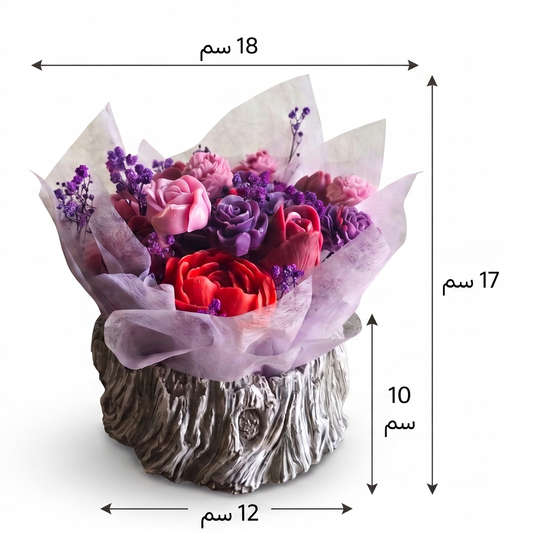 باقة شمع عبق بوكيه زهور مع مزهرية شجرة | Abaq Candle Flower Bouquet – Handmade Cement Vase Decor