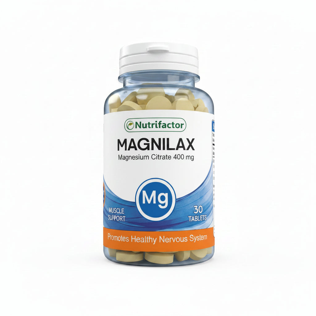Nutrifiantor Magnilax supplement bottle on a white background