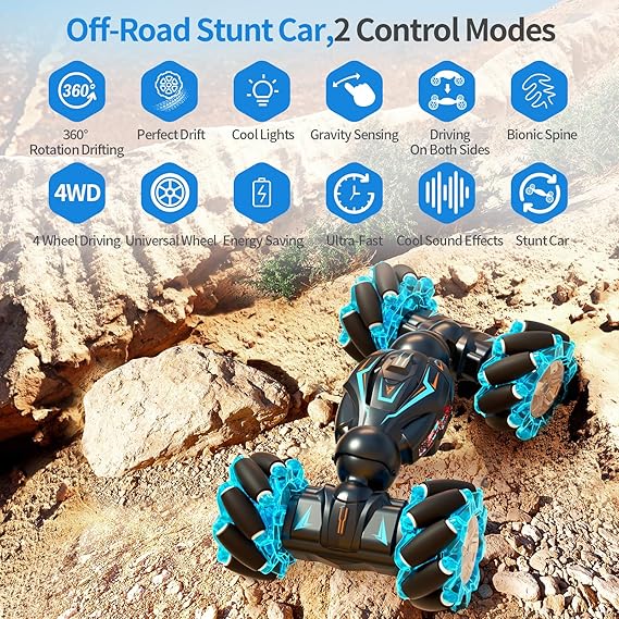 4WD Stunt Car with Gesture Sensor, 360° Rotation, Off-Road RC Vehicle with Lights & Music – Remote Control Toy for Kids