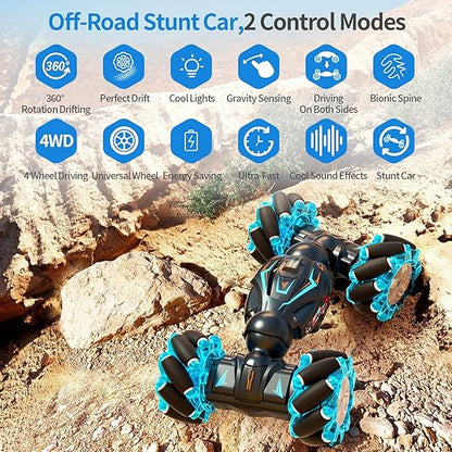 4WD Stunt Car with Gesture Sensor, 360° Rotation, Off-Road RC Vehicle with Lights & Music – Remote Control Toy for Kids