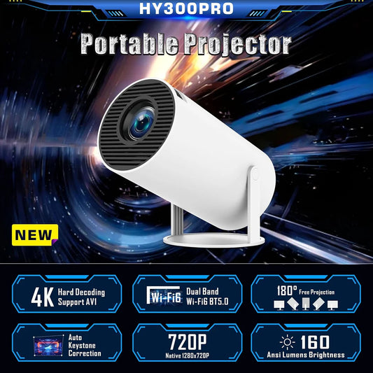 جهاز عرض محمول ذكي بدقة 4K HD بتقنية البلوتوث والواي فاي مع جهاز تحكم عن بعد