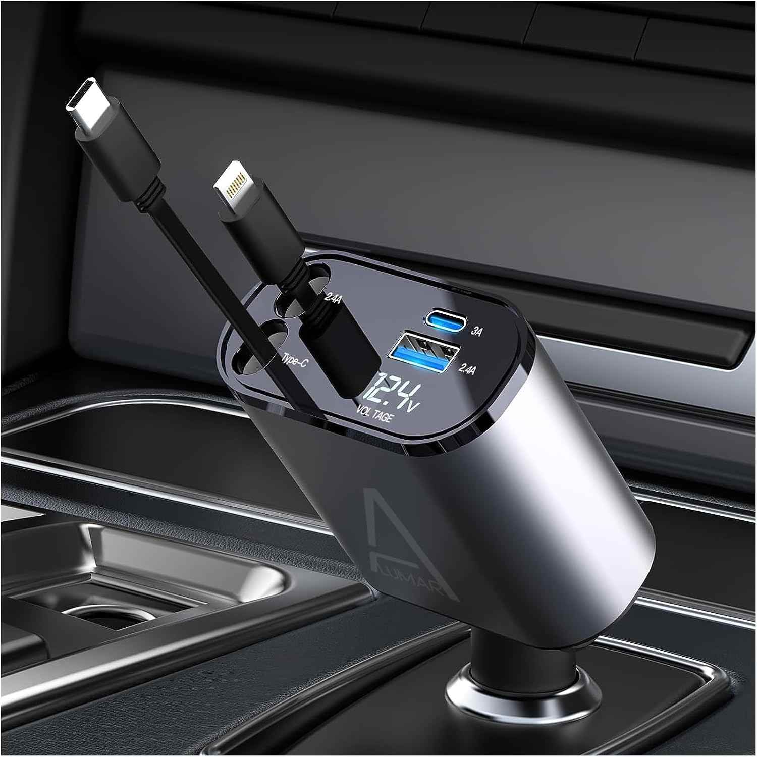 4 Fast Charging Ports with 80cm Retractable Cables