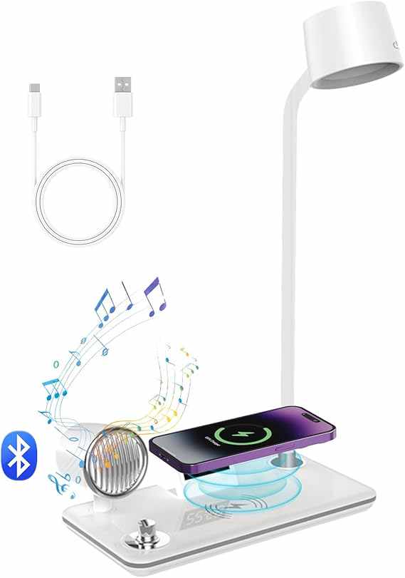 LED Desk Lamp with Wireless Charger and Bluetooth Speaker