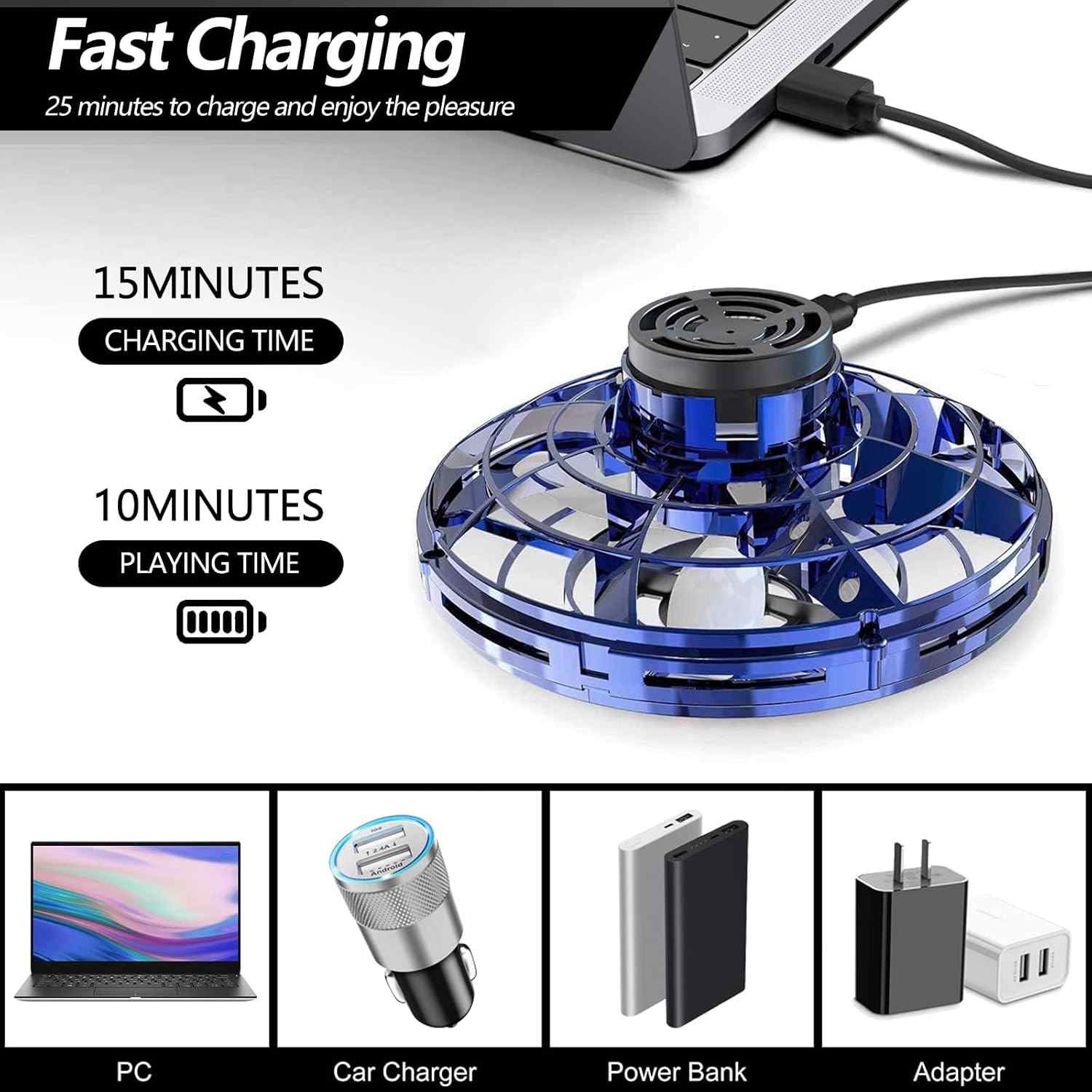 Flying Spinner with LED Lights  USB Rechargeable for Fun Indoor Outdoor