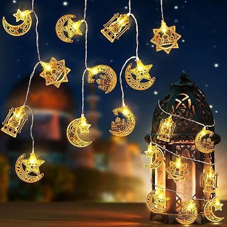 Ramadan Eid Mubarak Decorations String Lights 16.4FT 30 LED Star Moon