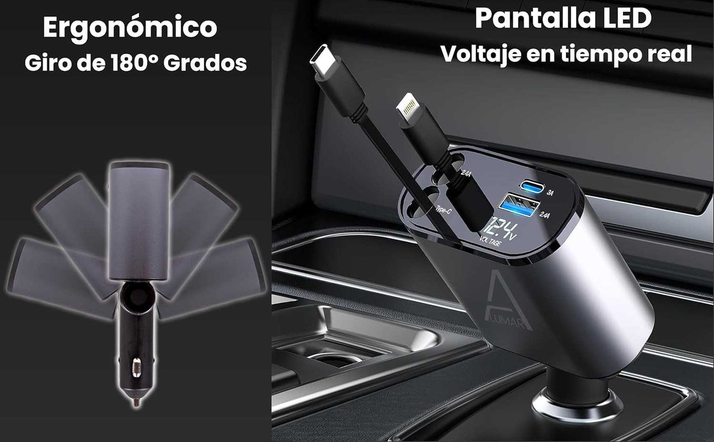 4 Fast Charging Ports with 80cm Retractable Cables