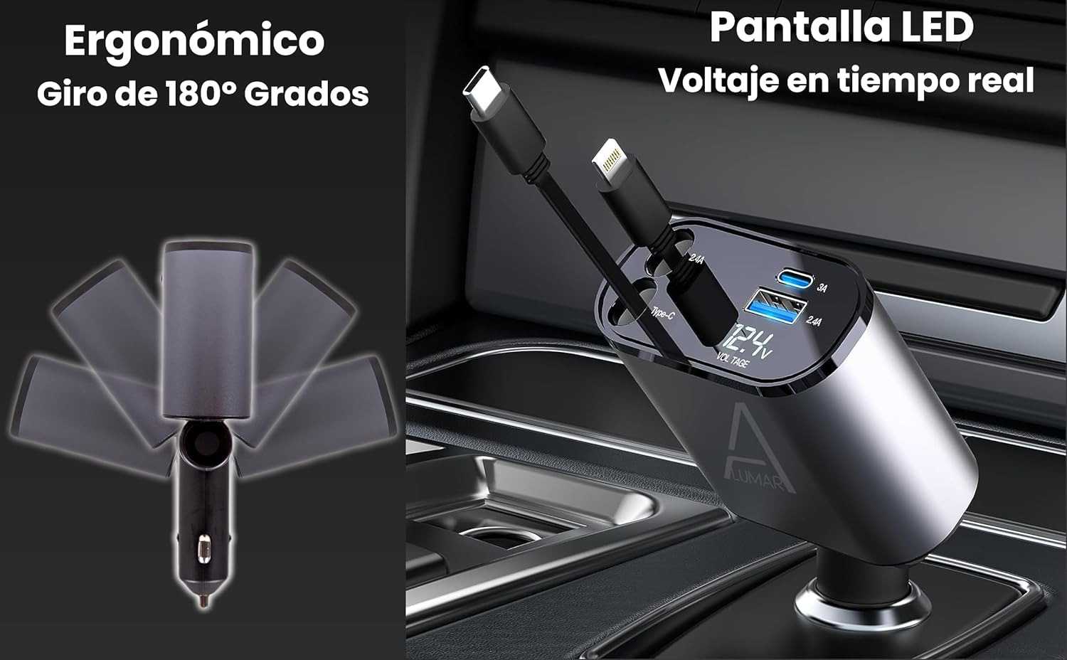 4 Fast Charging Ports with 80cm Retractable Cables