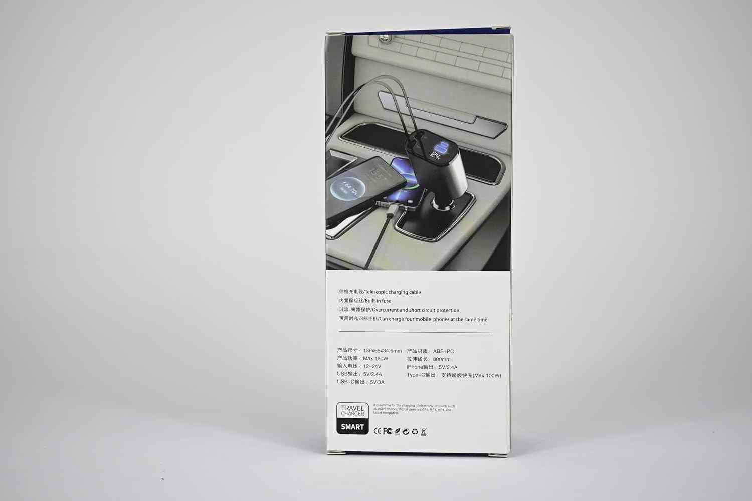 4 Fast Charging Ports with 80cm Retractable Cables