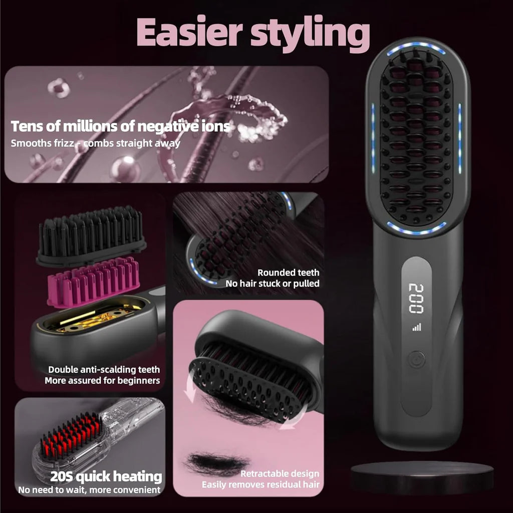 Rechargeable Straight Hair Comb with Ceramic Heating