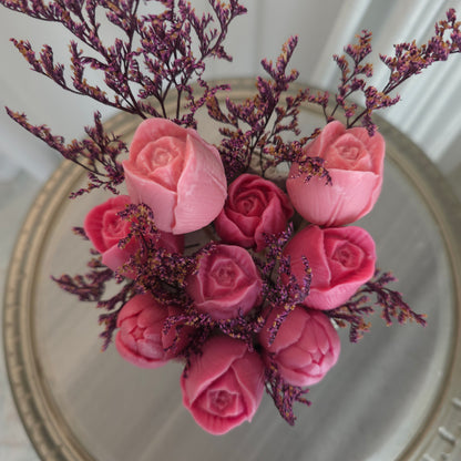 مزهرية اسمنت على شكل جذع شجرة مع ورد شمع معطر | Cement Tree Trunk Vase with Scented Wax Flower