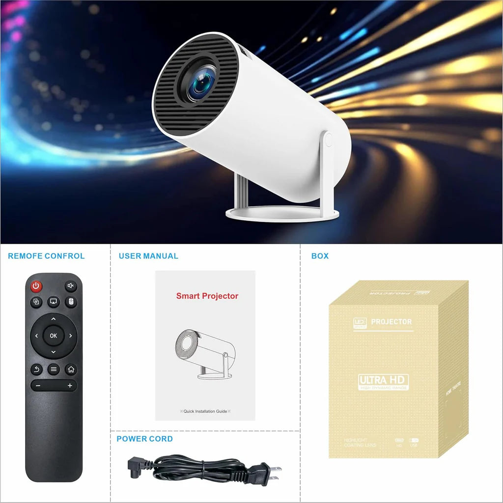 4K HD Bluetooth WIFI Smart Portable Projector With Remote