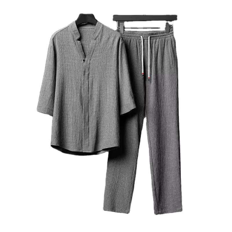 Trendy Men's Loose-Fit Mid Sleeve Two-Piece Set with Ultrathin Pants