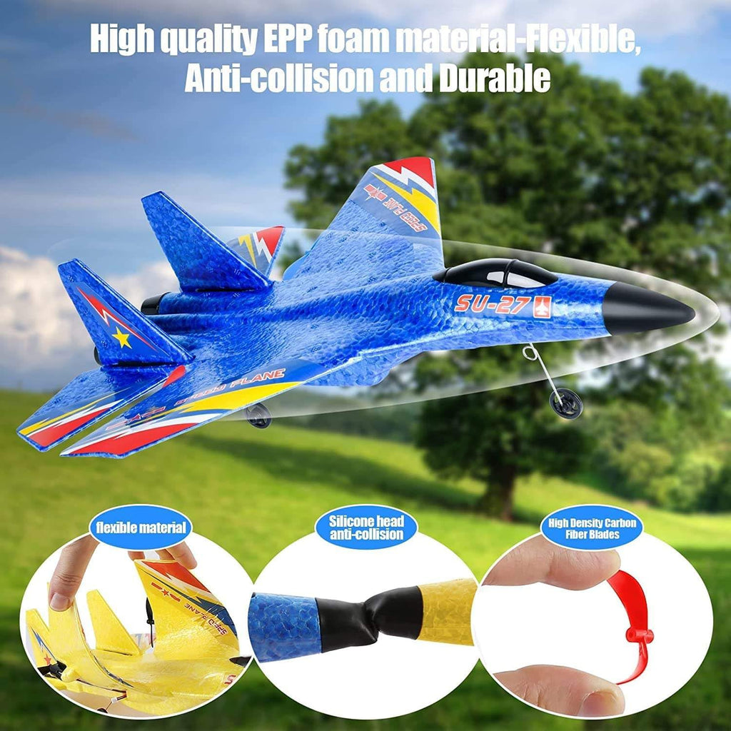 SU-27 RC Airplane – 2.4GHz 2-Channel Remote Control Plane with Gyro, LED Night Lights, and 1 Battery – Easy to Fly for Beginners & Adults
