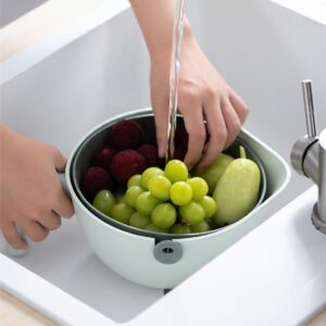 9-in-1 vegetable cutter with 7 blades and strainer bowl for slicing, chopping, and draining fruits, vegetables, and pasta