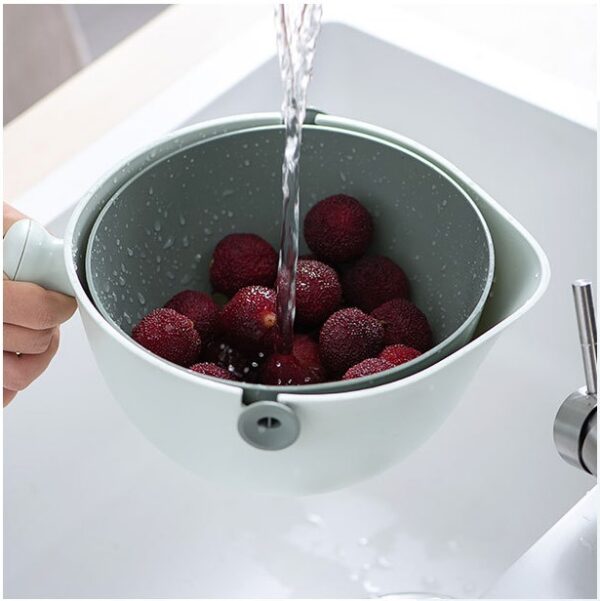 9-in-1 vegetable cutter with 7 blades and strainer bowl for slicing, chopping, and draining fruits, vegetables, and pasta