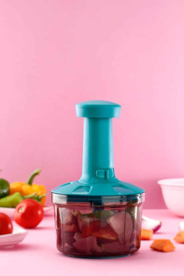 Nova Push Chopper with stainless steel blades and food-grade container