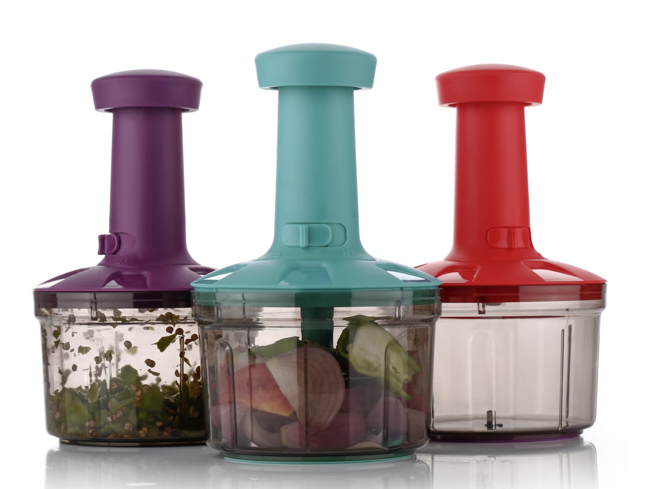 Nova Push Chopper with stainless steel blades and food-grade container