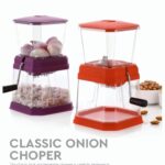 Classic Onion Chopper with manual crank handle and stainless steel blades