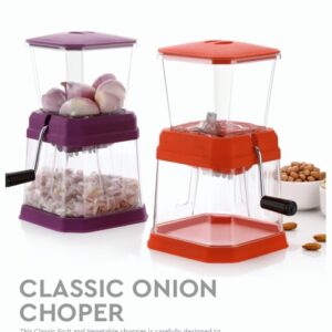 Classic Onion Chopper with manual crank handle and stainless steel blades