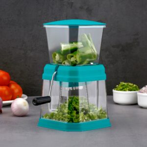 Classic Onion Chopper with manual crank handle and stainless steel blades