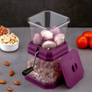 Classic Onion Chopper with manual crank handle and stainless steel blades
