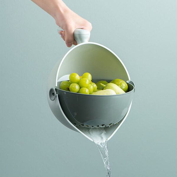 9-in-1 vegetable cutter with 7 blades and strainer bowl for slicing, chopping, and draining fruits, vegetables, and pasta