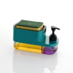 3-in-1 Soap Dispenser with dual compartments, sponge holder, and manual pump