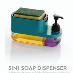 3-in-1 Soap Dispenser with dual compartments, sponge holder, and manual pump