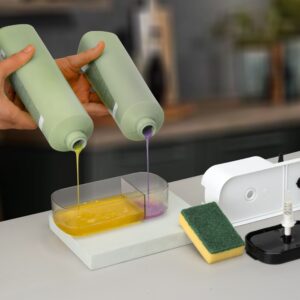 3-in-1 Soap Dispenser with dual compartments, sponge holder, and manual pump