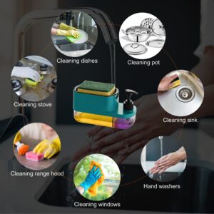 3-in-1 Soap Dispenser with dual compartments, sponge holder, and manual pump