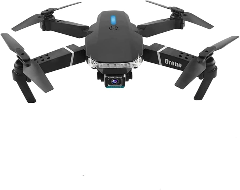 E88 Pro 4K drone and accessories including controller, battery, and propellers