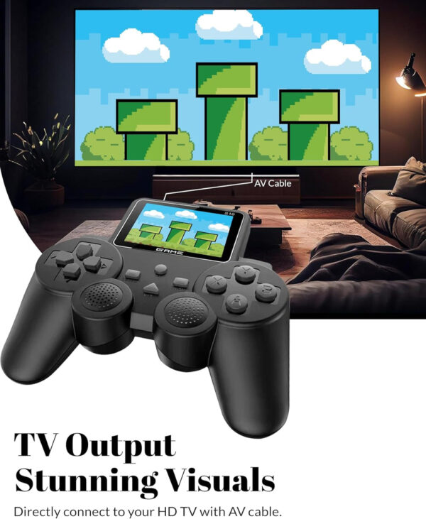 PlayingStation retro handheld console with game on 2.5-inch screen